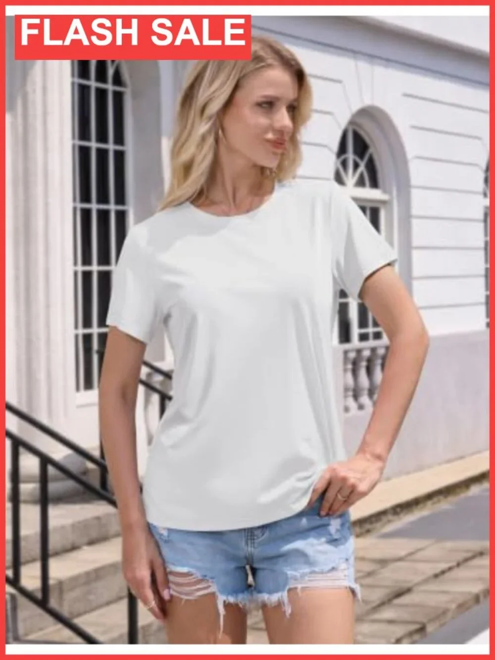 Women's Cotton Crew Neck Short Sleeve T-Shirt Breathable Casual Top